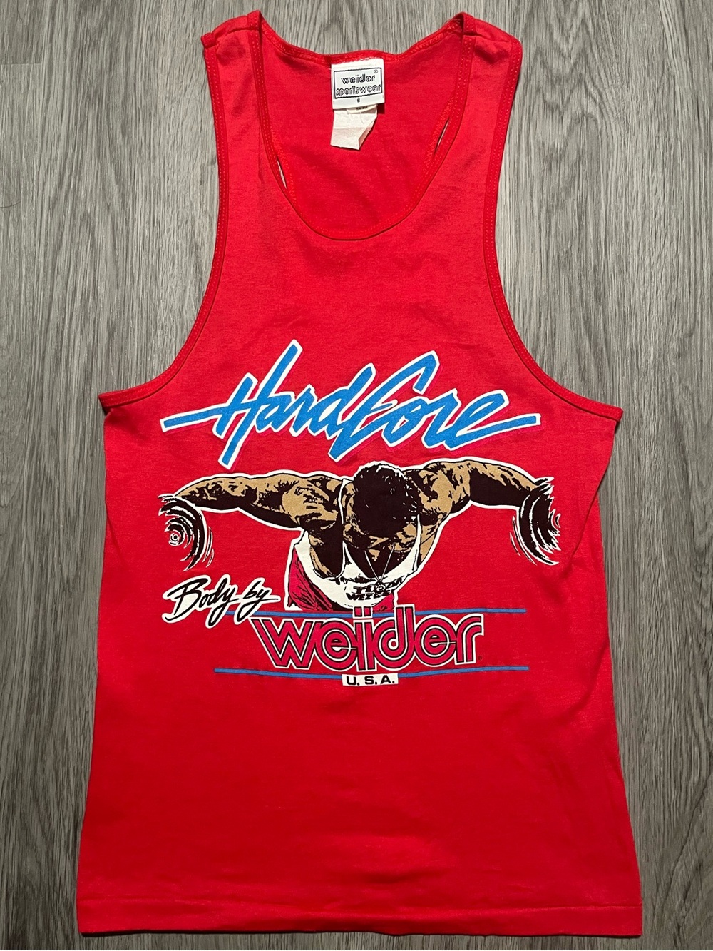 Vintage Joe Weider hard-core body by Wieder tank top 1984 gym USA size small